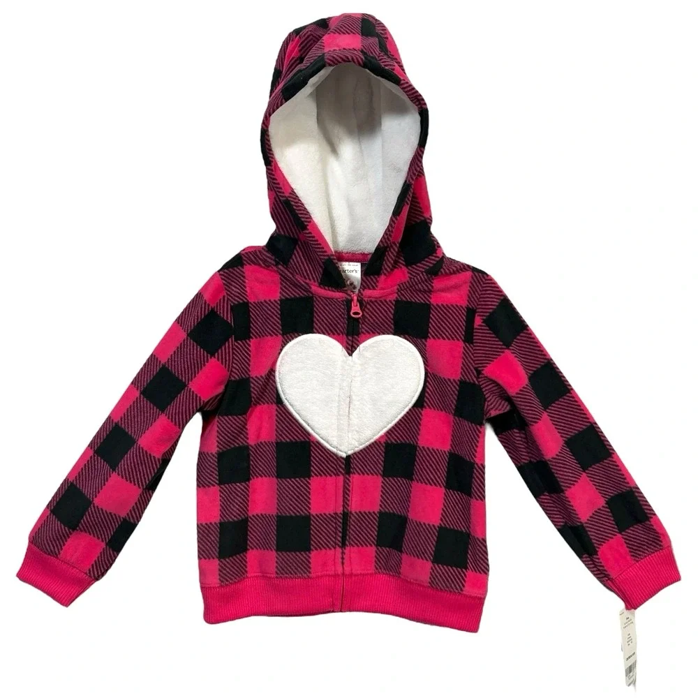 Carters Baby Girls 3pc Fleece Jacket Top Pants Outfit Set Sz 9M Pink Navy White - Picture 9 of 9